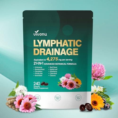 Lymphatic Drainage Supplement, 240 Softgels, 4275mg Lymph System Support Supplement for Women & Men, 21-in-1 Herbal Blend with Echinacea, Dandelion, Burdock, Bromelain, Calendula, Turmeric & More - Image 1