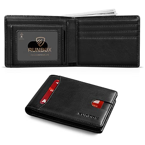 RUNBOX Wallet for Men Slim 11 Credit Card Holder Slots Leather RFID Blocking Small Thin Men's Wallet Bifold Minimalist Front Pocket Large Capacity Gift Box - Image 1
