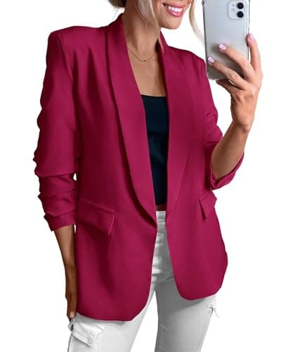 KIRUNDO Womens Blazer 2026 Spring Fall Bussiness Casual Long Sleeve Open Front Work Office Dressy Suit Jackets with Pockets(Rose Red, XX-Large) - Image 1