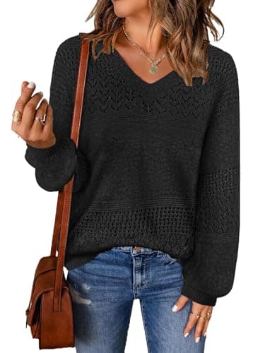 Sweaters for Women Blouses 2026 Early Fall Fashion Clothing School Outfits for Teachers Long Sleeve Shirts Womens Tops Anthropologie Sweater Cowboy Chic Chocolate Brown Clothes Black Medium - Image 1