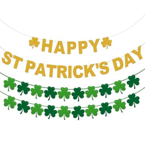 Oeyliz St Patricks Day Decorations Shamrock Garland Banner Happy St Patricks Day Letter and Clover Pattern Hanging Banner DIY St Patricks Day Green Party Decor for Saint Patrick Party Supplies - Image 1