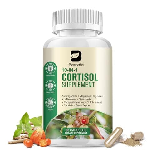 B BEWORTHS Cortisol Supplements for Women Men, 10-in-1 Cortisol Reducer Manager Supplements with Ashwagandha, Magnesium Glycinate, L-Theanine, Rhodiola, Non-GMO, 60 Vegan Capsules - Image 1