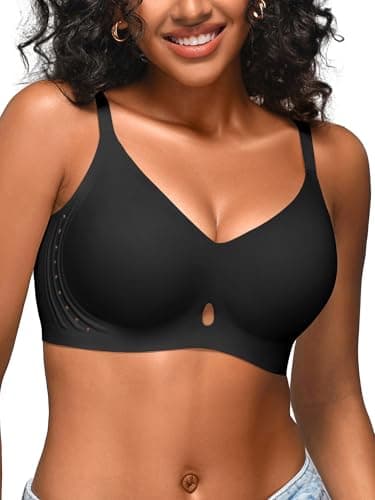 Cuteio S-2XL Wireless Jelly Bras for Women with Support - Seamless Bra No Underwire Full Coverage Comfort T-Shirt Bralette, Black, XL - Image 1