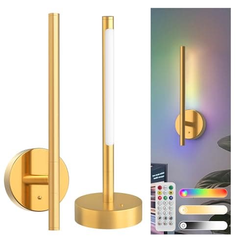 L LOHAS LED Battery Operated Wall Sconces & Table Lamp Set of 2, 10000mAh Rechargeable Battery Wall Light with App Control, 3CCT Dimmable & DIY RGB, No Wiring Modern Sconce Wall Decor, Gold - Image 1