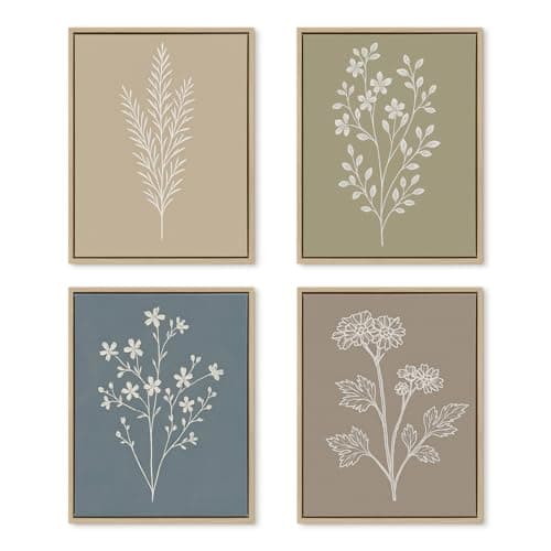 DAJONART Vintage Framed Boho Botanical Wall Art Set of 4,Sage Green Abstract Prints Canvas for Kitchen, Japandi, and Rustic Home Decor, Abstract Boho Botanical Canvas Art,11x14 in - Image 1