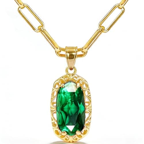 Anranyo 18K Chunky Gold Necklace for Women Trendy, Green Birthstone Necklace, Hypoallergenic, Non Tarnish, Minimalist, Birthday Mothers Day Gifts for Wife Daughter Sister Girlfriend - Image 1