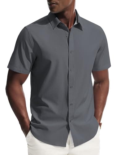 PJ PAUL JONES Mens Dress Shirts Short Sleeve Button Up Shirt Wrinkle Free Business Casual Shirts for Men Summer Work Office Wedding Grey - Image 1