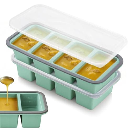 Tvmania 2-Pack Silicone Freezer Tray with Lid - 1 Cup / 4 Compartment Soup Freezer Container for Broth, Sauce & Meal Prep - Large Ice Cube Tray for Whiskey - Stackable, Easy Release, Oven Safe - Image 1