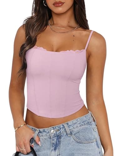 PINKMSTYLE Sexy Camisole Tank Tops for Women Going Out Bustier Corset Tops Y2K Date Night Concert Outfits Pink Small - Image 1