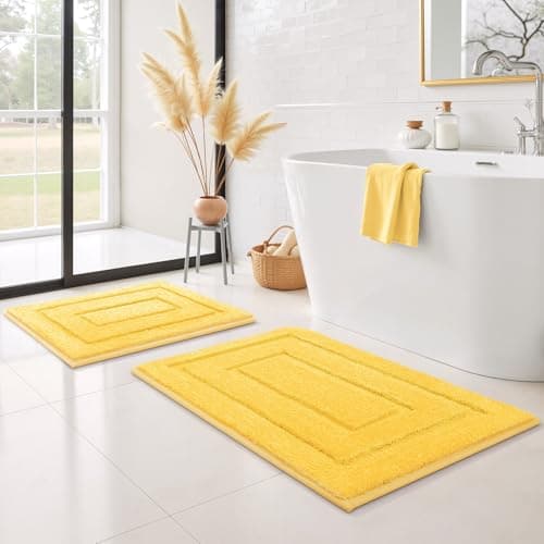 GRANNY SAYS Bathroom Rugs Sets 2 Piece,Soft Bath Mats for Bathroom, Bath Rugs Non Slip Washable, Absorbent Bath Rug for Tub, Shower and Toilet, Bath Mat Set (Yellow, 20" x 32" + 16" x 24") - Image 1