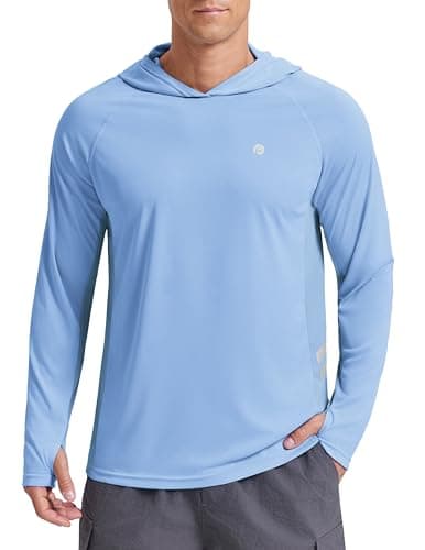 PINSPARK Men's UPF 50+ Sun Protection Long Sleeve Hoodie Shirts UV Outdoor Cooling Fishing Shirts SPF Rash Guard Shirt for Men L Light Blue - Image 1