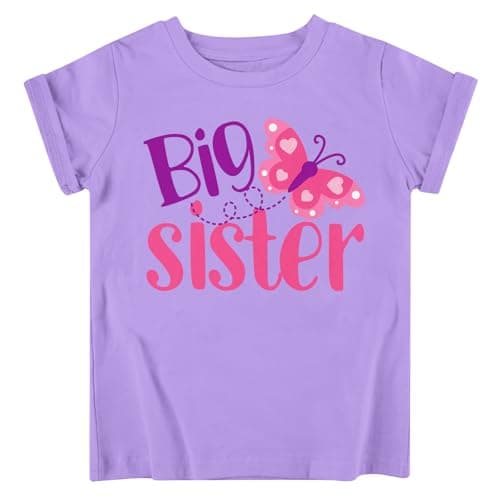Funnycokid Big Sister Shirts for Girls 4T 3T T-Shirt Purple Size 4 Pregnancy Announcement Toddler Promoted to Short Sleeve Butterflies Gifts 3-4 Years - Image 1