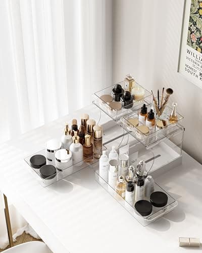 Attelite Makeup Organizer 2-Tier Makeup Storage Cosmetics Organizer with 180° Rotating Design Sturdy durable Versatile Perfume Vanity Organizer for Countertops, Bathrooms, Office Supplies 2PACK - Image 1