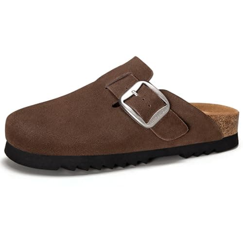 Brelzo Calvior Suede Clogs for Women Leather Mules Slip-on Sandals Men's Potato Shoes with Arch Support Coffee - Image 1