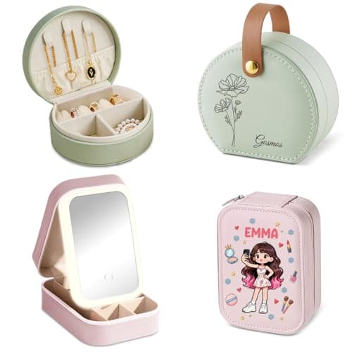 NYLGOXITK Personalized jewelry box with customized name and birth flower shape - Upgradable LED lights + mirror version - Designed specifically for women/girls/bridesmaids, suitable as a gift.