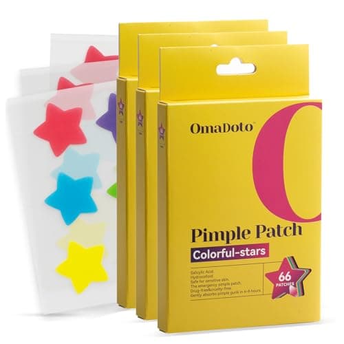 OMADOTO Star Pimple Patches for Face - 6 Colors 198Pcs (14mm) Hydrocolloid Acne Patches, Day & Night Blemish/Zit Healing Pimple Patches (66count-Pack of 3)