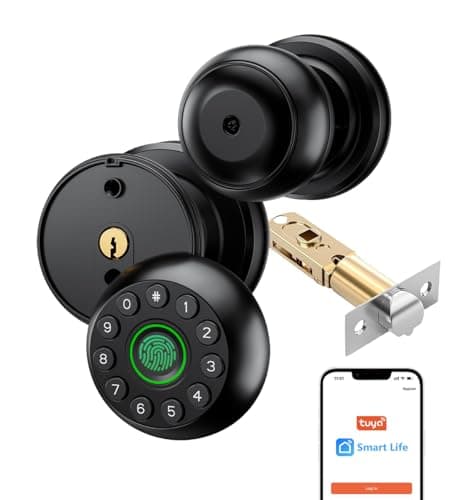 Smart Keypad Door Knob eLinkSmart Fingerprint Door Lock Keyless Entry Ball Door Lock for Bedroom Office Apartment with Real Buttons Support Tuya App - Image 1