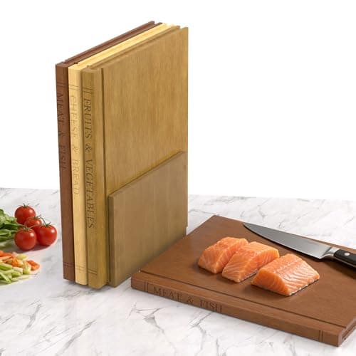Book Cutting Board Set with Wooden Stand-Wooden Kitchen Cutting Boards That Look Like Books for Vegetables Cheese Meat, Chopping Board Gift Set for Home Cooks & Kitchen Decor - Image 1