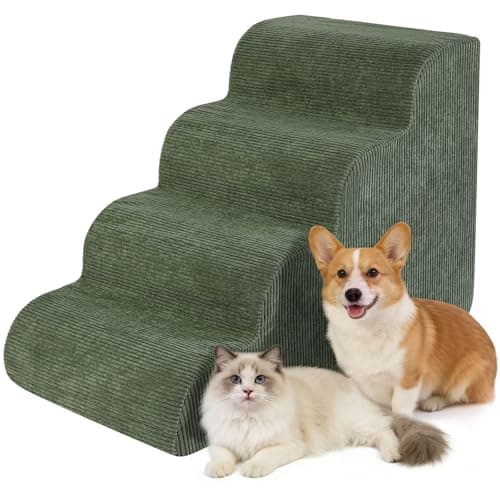 Olaivy Dog Stairs for Bed 17.7" H, 4-Step Dog Ramp for Aged and Injured Dogs, Up to 50 Lbs Foam Pet Stairs for Small Dogs and Cats to Get on Couch or Chair, Non-Slip, Steady, Washable Cover, Green