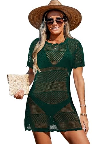 StunShow Swimsuit Coverups Dress Beach Outfits for Women White Cover Up Crochet Beach PeacockGreen M - Image 1
