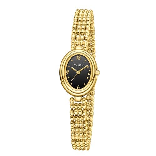 Diaofendi Women's Petite Oval Watch,Dress Analog Waterproof, with Japanese Quartz Movement, Adjustable Strap with Fit Tool (Gold-Black) - Image 1