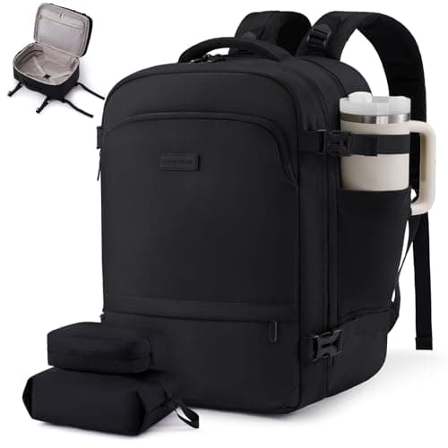 LOVEVOOK Travel Backpack for Women & Men, Carry On Backpack with Cup Holder, Personal Item Travel Bag Flight Approved with Padded Laptop Compartment, Weekender Daypack With 2 Cubes, 17.3 Inch Black - Image 1