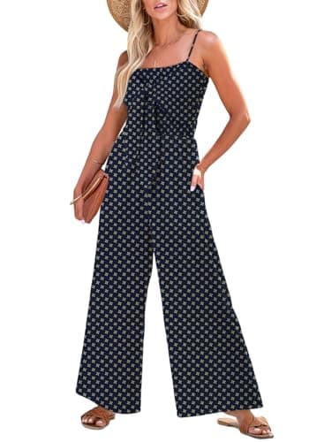 Dokotoo Jumpsuits for Women 2026 Fashion Womens Casual Loose Boho Overalls One Piece Sleeveless Stretchy Wide Leg Long Pant Rompers Outfits with Pockets Printed,Black-Star X-Large - Image 1