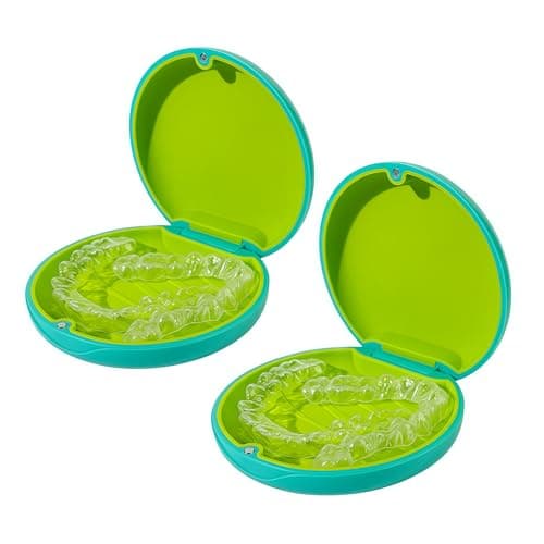 Maoerdental 2PCS Retainer Case Compatible with Invisalign,Cute Slim Aligner Case,Customized Magnetic Closure Orthodontic Retainer Cases (2 Pack Cyan + Green Silicone) - Image 1