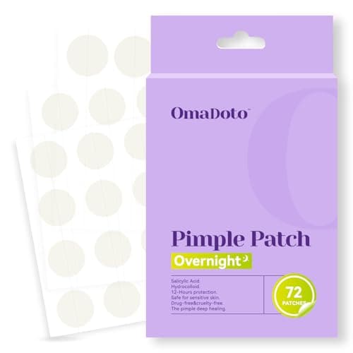 OmaDoto Overnight Pimple Patches for Face -(10mm & 12mm | 72 Count | 6 Sheets) - Hydrocolloid Patches with Salicylic Acid, Long-Wear Zit Stickers for Teens & Adults, Day & Night Use - Image 1