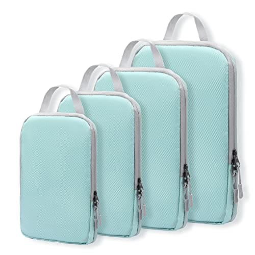 WOOMADA Compression Packing Cubes for Suitcases Travel Essentials 4 Set Expandable Travel Bags Organizer for Luggage(turquoise) - Image 1