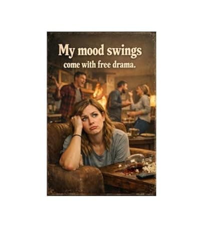 My Mood Swings Come With Free Drama Tin Sign Funny Sarcastic Quote Vintage Metal Wall Decor Humor Plaque Living Room Bar Office Home Gift Rustic Style Art 8x12 Inch - Image 1
