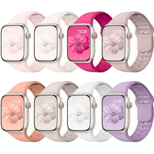 8 Pack Sport Bands Compatible with Apple Watch Bands 40mm 38mm 41mm 42mm 44mm 45mm 49mm 46mm for Women Men,Silicone Waterproof Strap for iWatch Apple Watch Series11 10 9 Ultra 8 7 6 5 4 3 2 1 SE - Image 1
