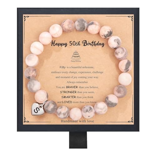 Fmeida Birthday Gifts for Women - 50th Birthday Gifts for Her, S Initial Charm Stretch Bracelets, Ideal for Mother's Day, Teacher Appreciation - Image 1
