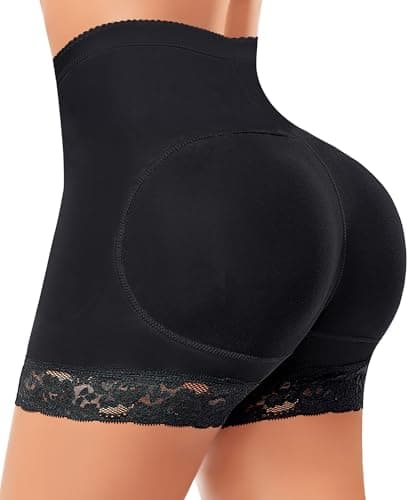 Padded Underwear for Women Butt Lifter Panties Booty Pads Butt Enhancer Lace Boyshorts Shapewear Black High Waisted, X-Large - Image 1