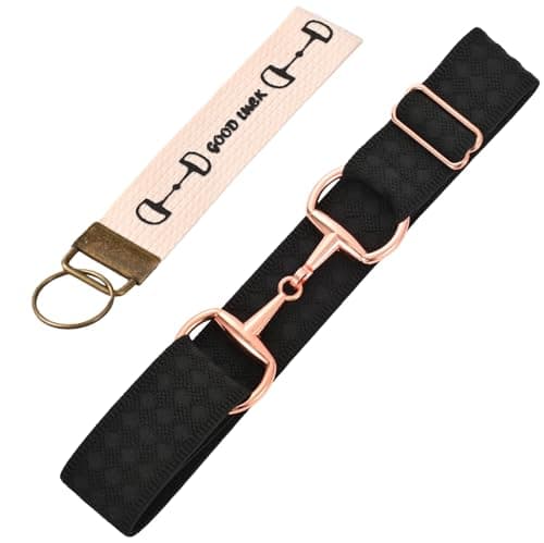 SSKKBX 1.5 inch Equestrian Elastic Belt, Women's Snaffle Bit Buckle Belt, Horses Belt Stocking Stuffer Key Strap for Horseback Riding (Black/Beige) - Image 1