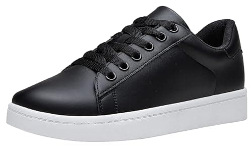 Vepose Women's Black Fashion Casual Sneakers, Laces Trendy Sneakers Low Platform with PU Leather, All Black, Size 6.5 US - Comfortable Walking Shoes (CJY8002 Black 06.5) - Image 1