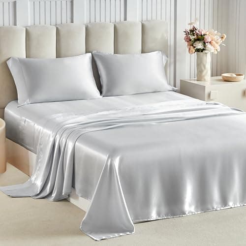 Tokokimo Satin Sheets King Size 4 PC - 16" Deep Pocket Silky Soft Bed Sheets, Wrinkle-Free Satin Silk Sheet, Hair & Skin Saver Bed Sheets Set with 1 Fitted Sheet, 1 Flat Sheet, 2 Pillow Cases - Image 1