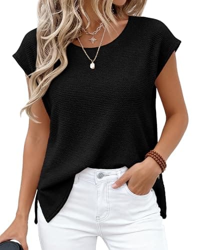 BTFBM Sweater Vest Women 2026 Spring Summer Cap Sleeve Crew Neck Casual Loose Business Tops Western Vacation Outfits(Black, XX-Large) - Image 1