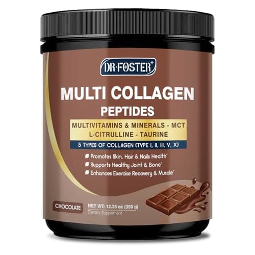DRFOSTER Chocolate Collagen Peptides Powder for Women & Men, Multi Type I II III V X Collagen with multivitamins & Minerals for Skin, Hair & Nails & Joints, Non-GMO, 35 Servings - Image 1