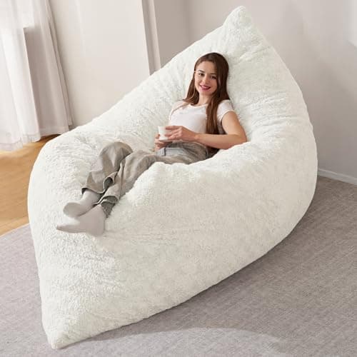 HABUTWAY 4 in 1 Bean Bag Chair, Giant Memory Foam Filling Bean Bag Sofa, Adult Bean Bag Chair, Machine Washable Faux Fur Cover, Bean Bag for Adult (White) - Image 1