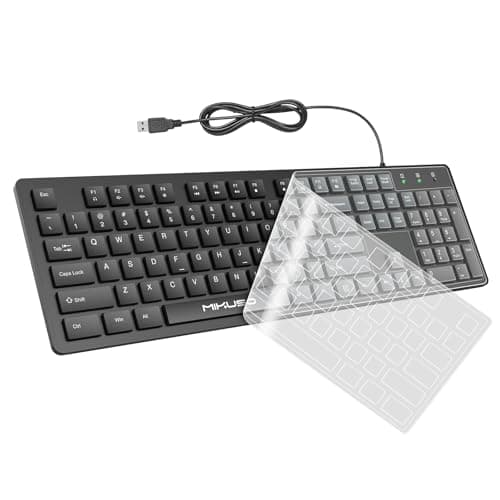 MIKUSO Wired Computers Keyboard with Cover Comfortable Hand Feel,Laser Engraved Characters,12 Multimedia Keys USB Interface Suitable for Laptop PC,Full Size 104 Keyboards, Plug and Play, Office - Image 1