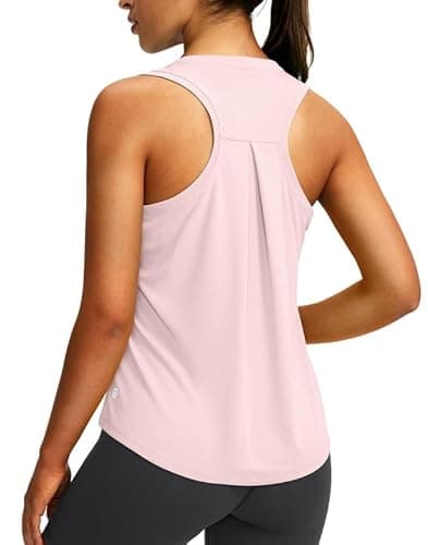 Women's Workout Tops Racerback Athletic Tank Tops Sleeveless Loose Fit Yoga Running Gym Shirts for Women(Pink,XL) - Image 1