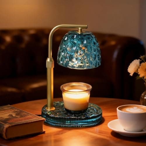 Lsctiff Candle Warmer Lamp with Timer Dimmer, Honeycomb Crystal Wax Melt Warmer for Jar Candles, Adjustable Height Wax Warmer Lamp with 2 Bulbs for Women Mom Gift New Home Bedroom Decor (Blue) - Image 1
