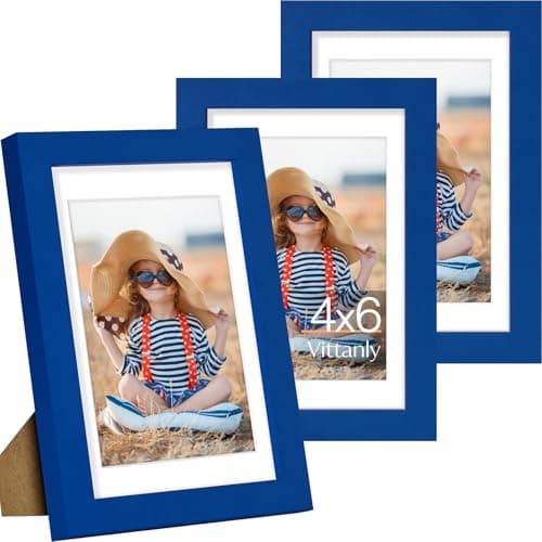 Vittanly 4x6 Picture Frame Set of 3, Display Pictures 3.5x5 with Mat or 4x6 without Mat for Wall Mounting or Tabletop, Picture Frames for Wall Decor, Engineered Wood, Royal Blue - Image 1