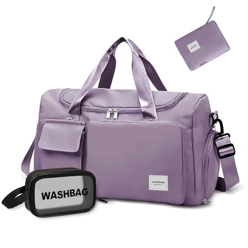 WOOMADA Foldable Travel Duffel Bag with Shoes Compartment, Overnight Bag with Wet Pocket, Weekender Carry On with cosmetic bag for Women(grayish purple) - Image 1