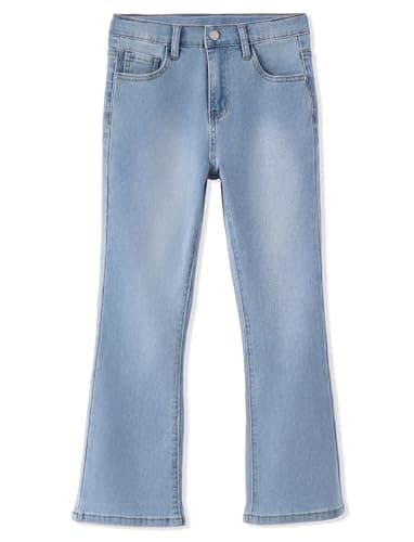 PATPAT Girls Bootcut Jeans 5-14 Years, Stretch Denim Pants with Mid-Rise Elastic Waist for Kids Teens Light Blue - Image 1