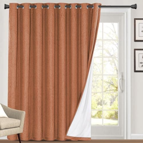 PrinceDeco Blackout Curtains for Sliding Glass Doors 100% Blackout Room Divider Sound Proof Curtain for Bedroom Thermal Curtains Extra Wide Drapes for Living Room,100 X 108 Curtains,Orange - Image 1