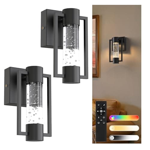 L LOHAS LED Black Battery Operated Wall Sconce Set of 2, Modern Rechargeable LED with Remote Control, Color Changing, Timer Setting, Wireless Dimmable Night Light for Bedroom, Hallway, Living Room - Image 1