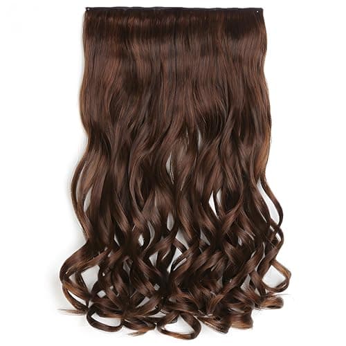 5 Clip in Hair Extensions Synthetic Thick Curly Wavy Hairpieces for Women 18 Inch Natural Looking 3/4 Full Head Clip on Hair Extensions Light Brown - Image 1