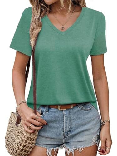 GKBK Womens Short Sleeve T Shirts V Neck Tops Summer Trendy Comfy Casual Basic Tee Shirt Dark Green,L - Image 1